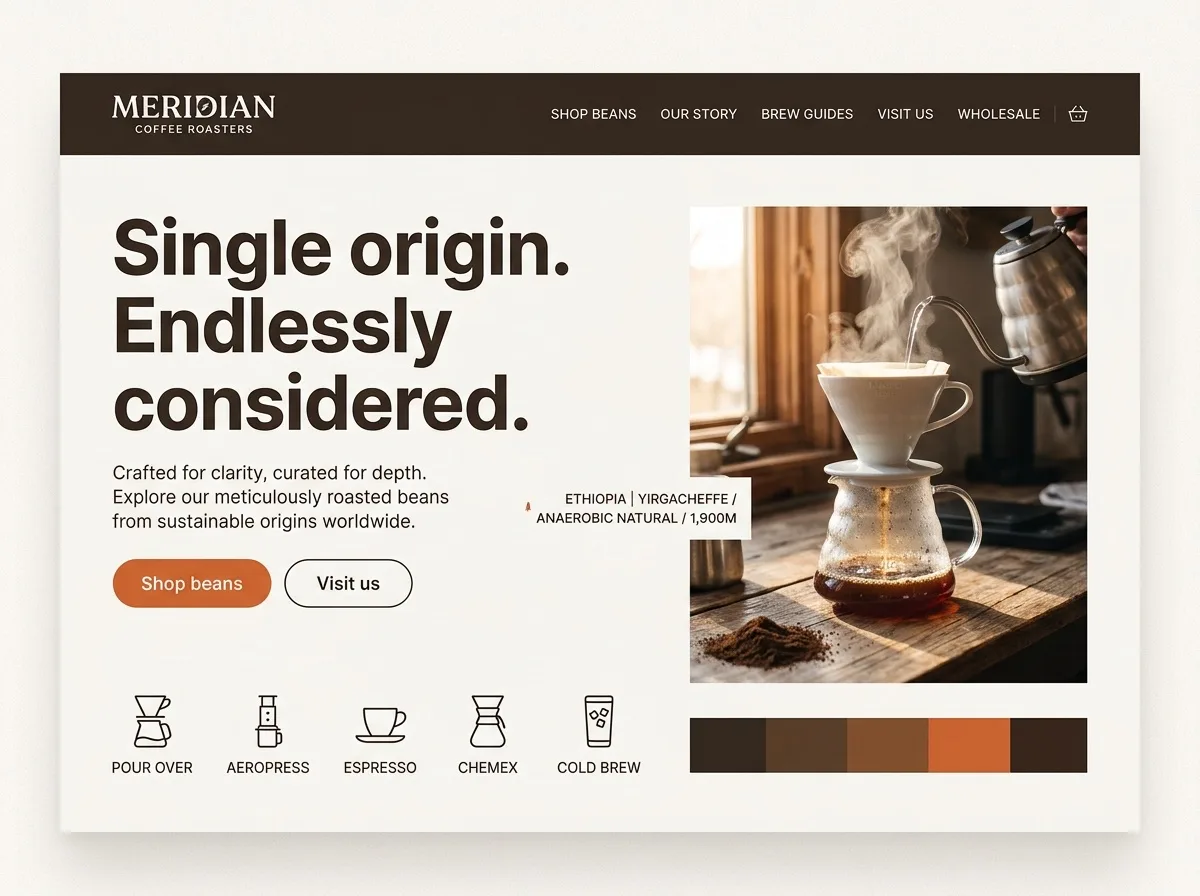 Meridian Roasters — coffee shop website design