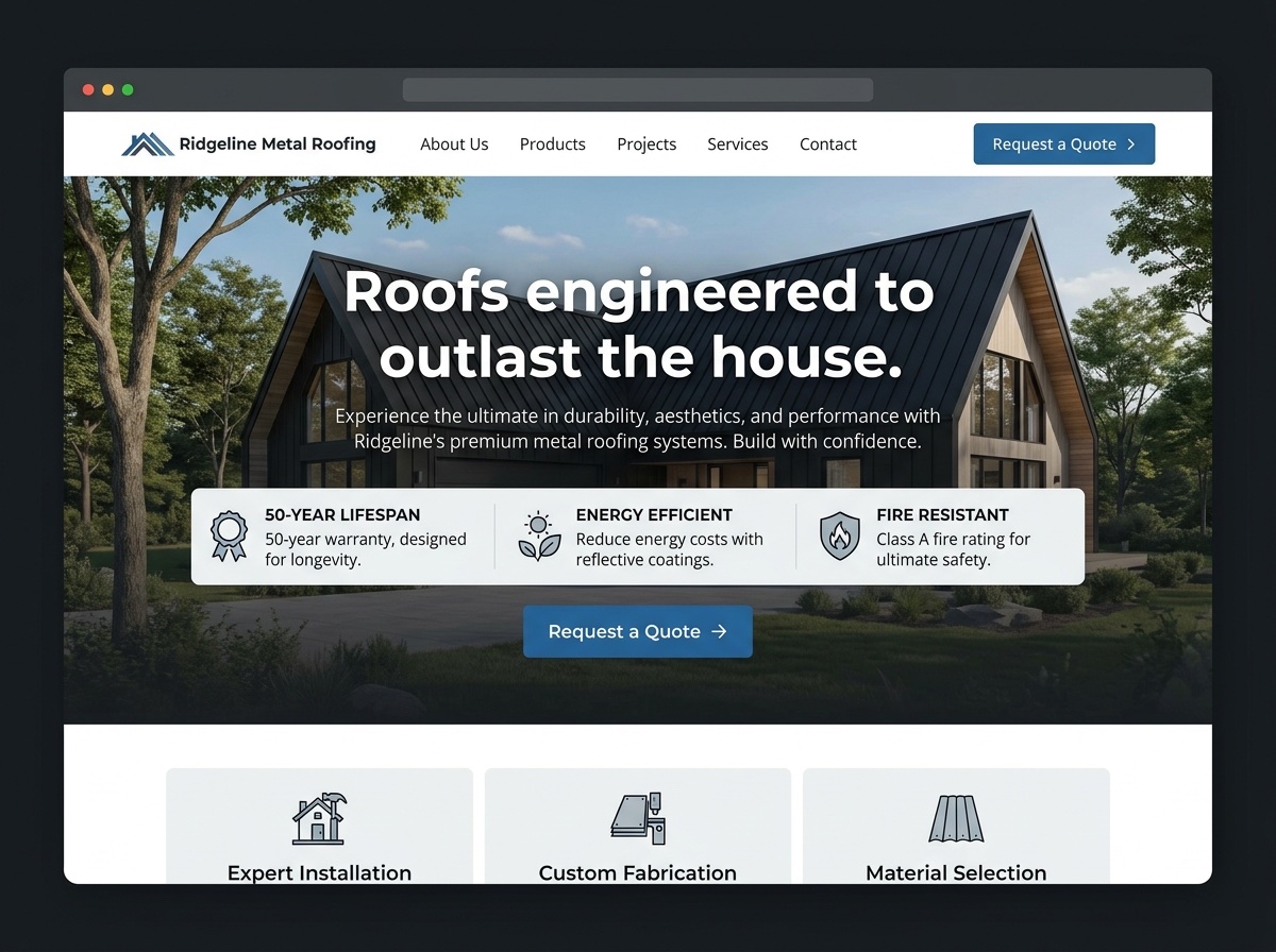 Ridgeline Metal — Roofing website design
