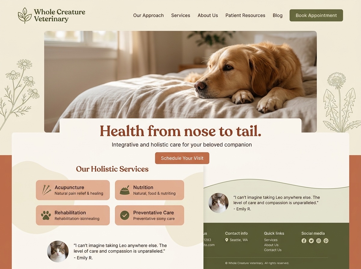 Whole Creature — Vets & Grooming website design